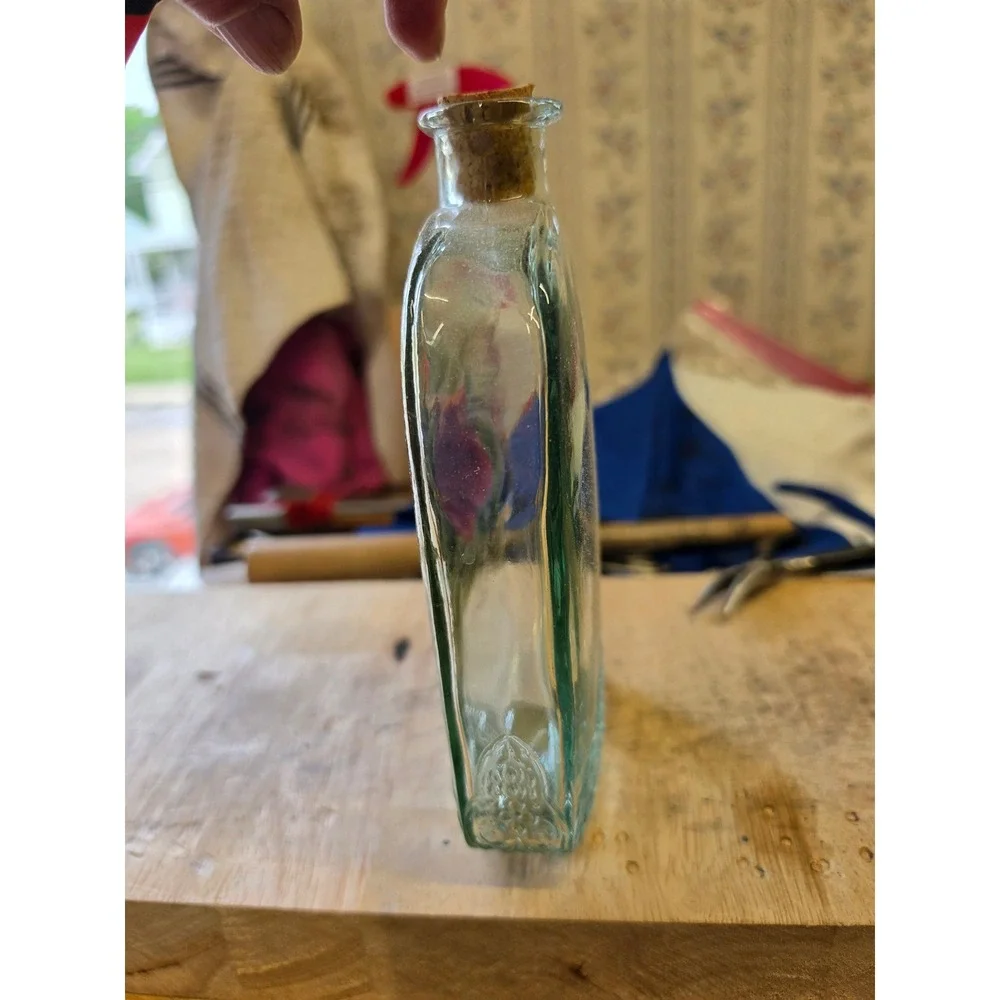 Vintage Hand Painted Red Rose Glass Decanter Bottle with Cork Stopper 7 Inch